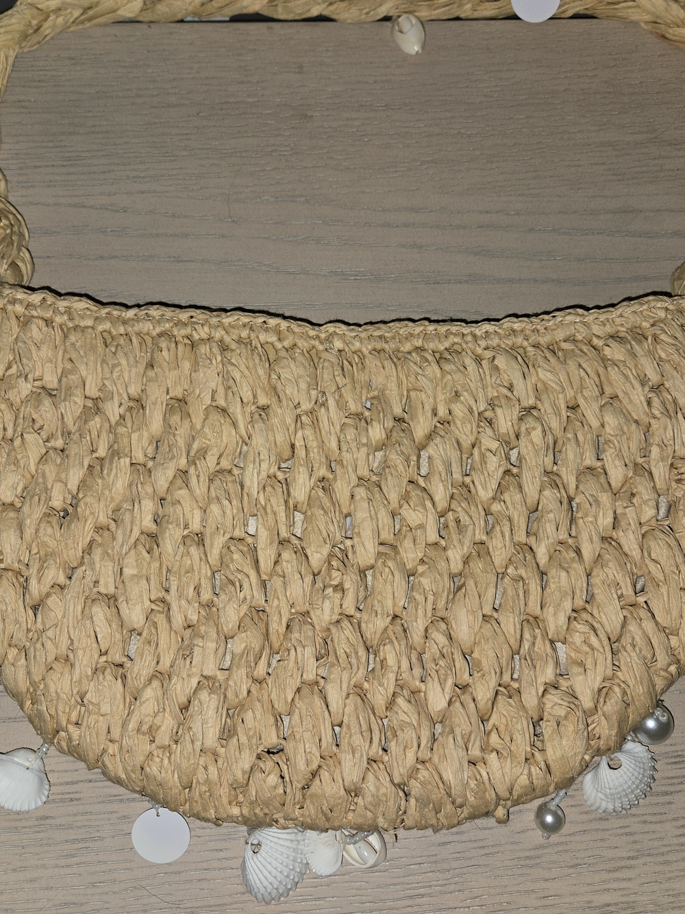 Woven Shell Accent Shoulder Bag - Natural Straw - Picture 2 of 4